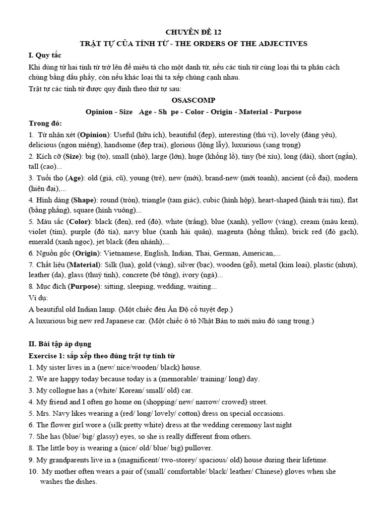 OSASCOMP: Adjective Order Rules | PDF
