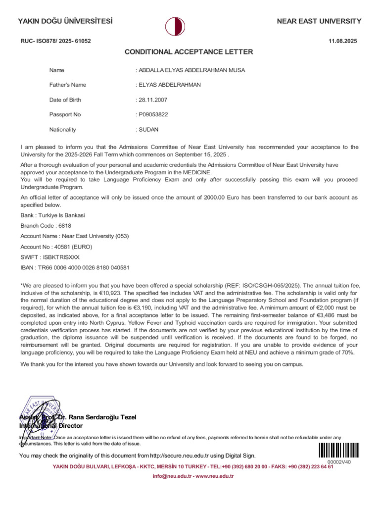 Conditional Acceptance Letter for Medicine | PDF