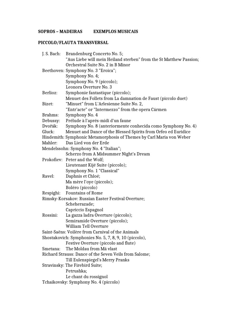 Musical Excerpts for Woodwinds | PDF | Concerto | Symphony