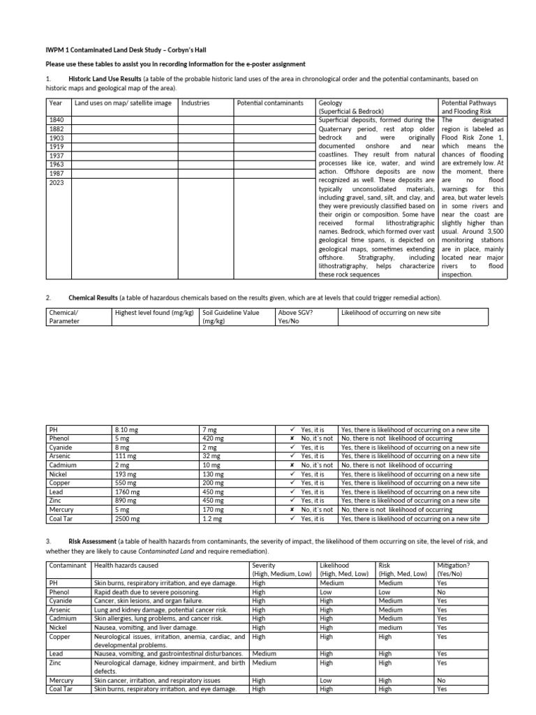IWPM+1+Corbyn's+Hall+Case+Study+Tables+2 | PDF | Arsenic ...