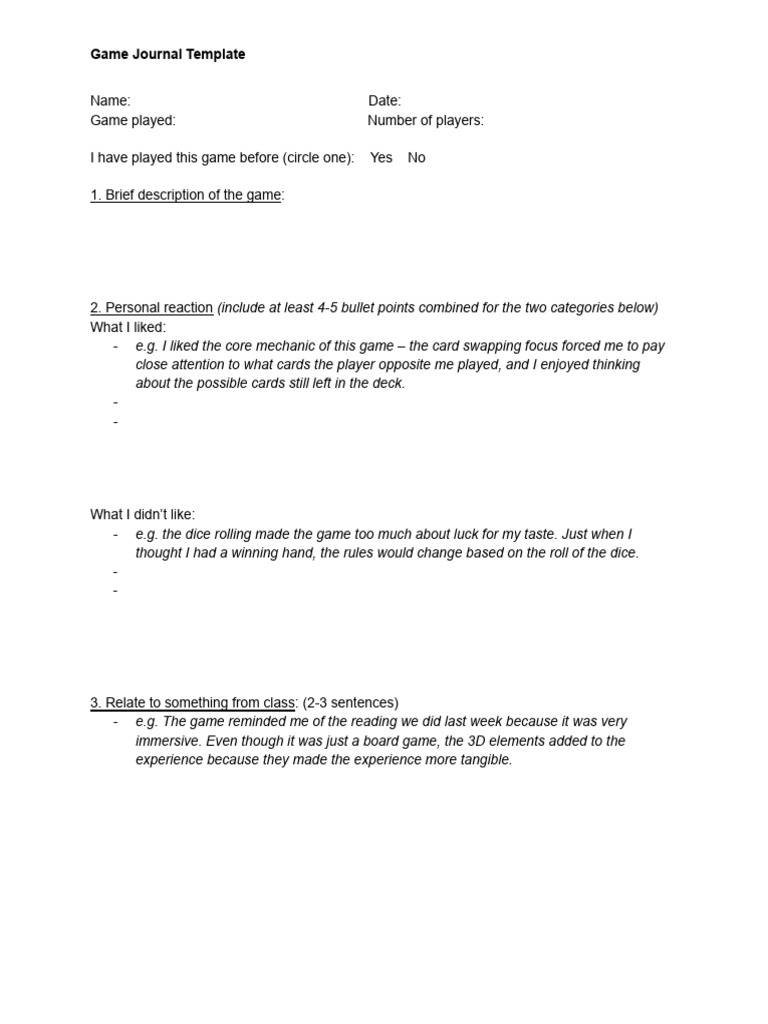 Game Journal Template Guide | PDF