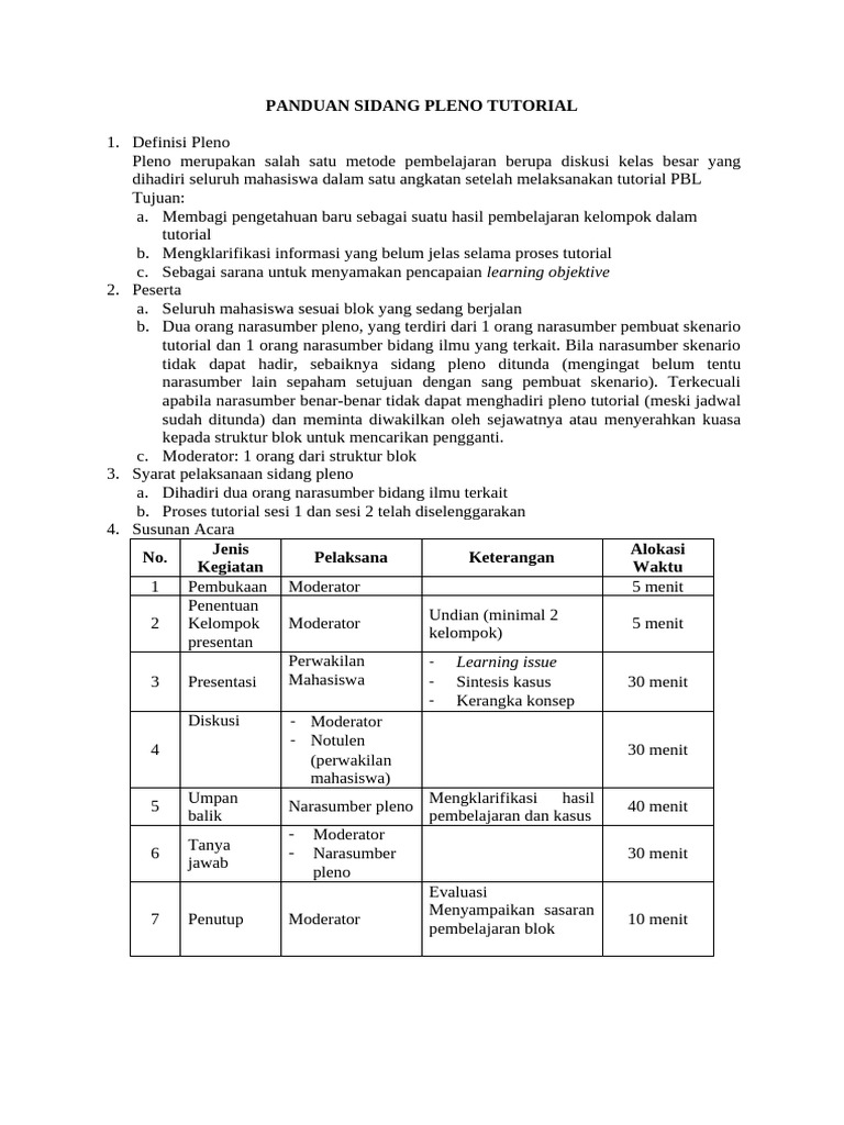 Panduan Sidang Pleno Tutorial PBL | PDF