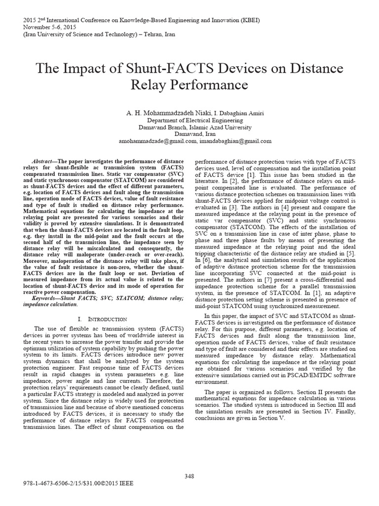The Impact of Shunt-FACTS Devices On Distance Relay Performance | PDF