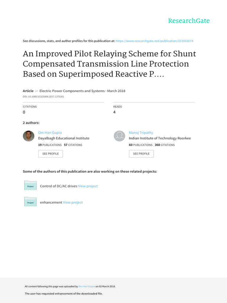 An Improved Pilot Relaying Scheme For Shunt Compensated Transmission ...