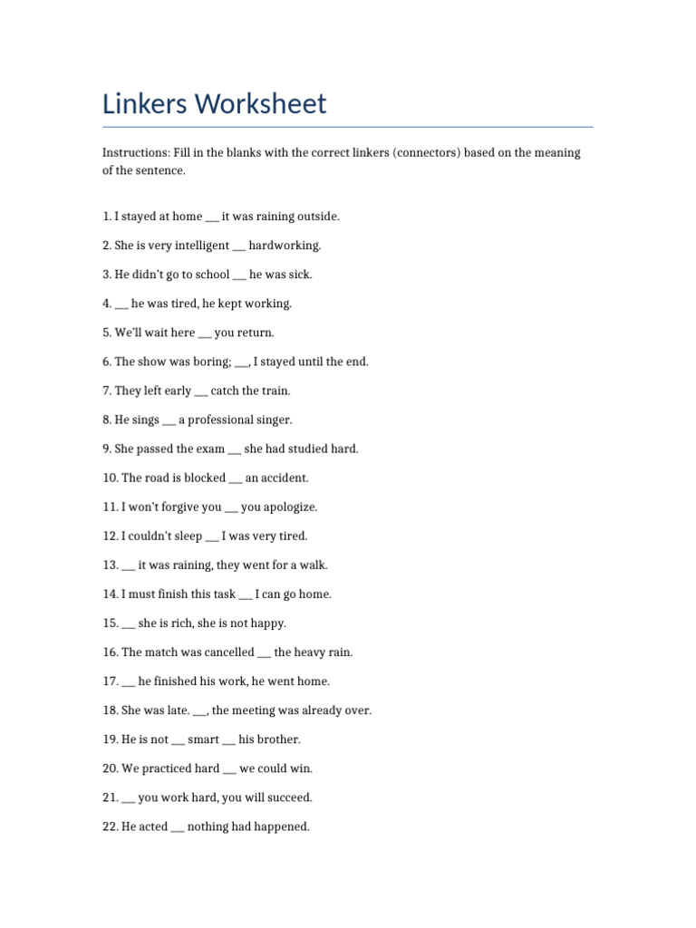 Linkers Worksheet | PDF