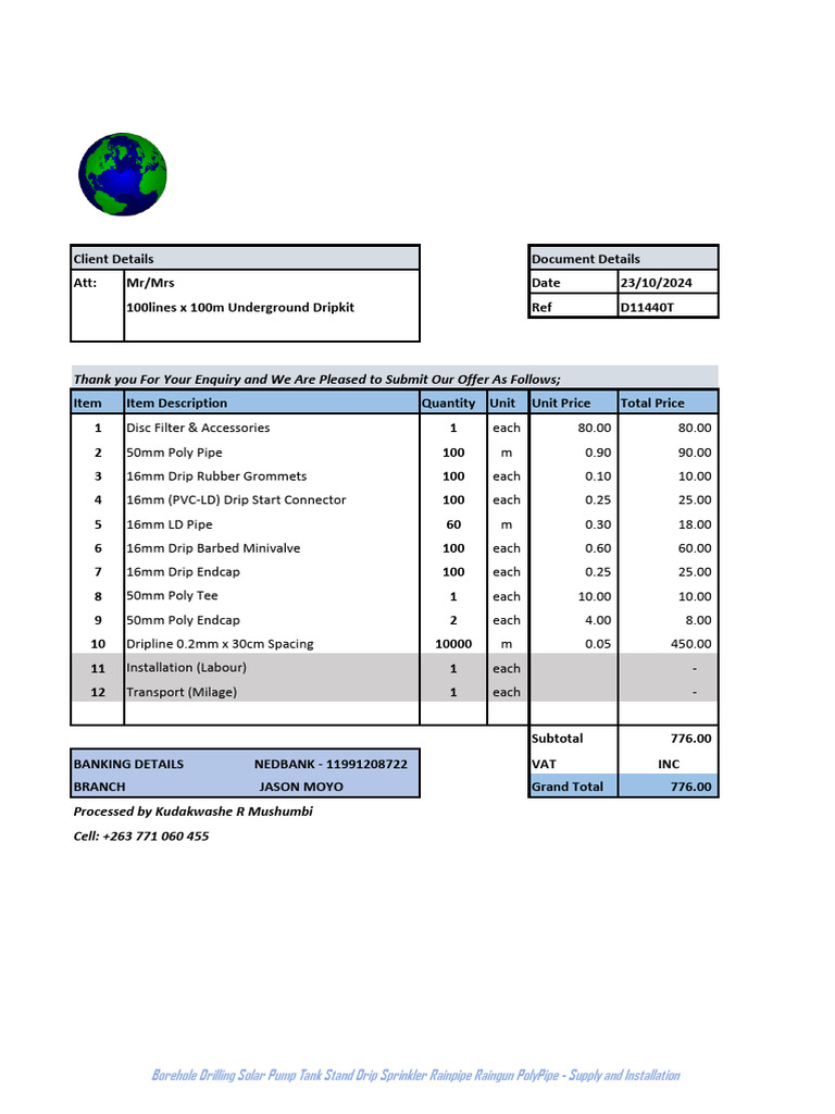 Irrigation System Quotation for Dripkit | PDF | Intensive Farming ...