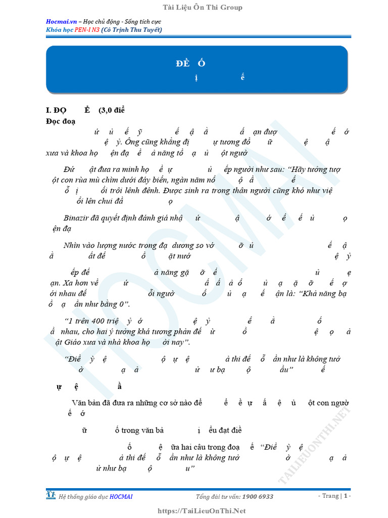 De So 01 - Pen I n3 - Co Tuyet - 2020-2021 | PDF