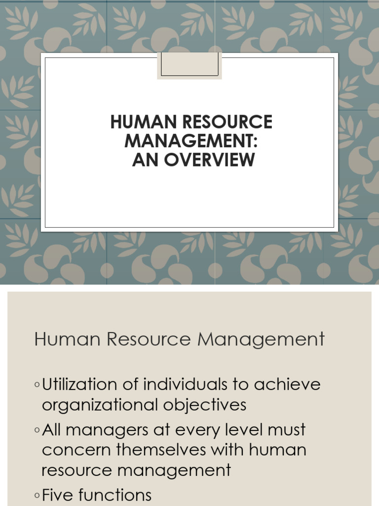 Overview of Human Resource Management | PDF | Human Resource Management ...