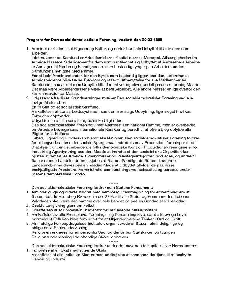 Partiprogram 1885 | PDF