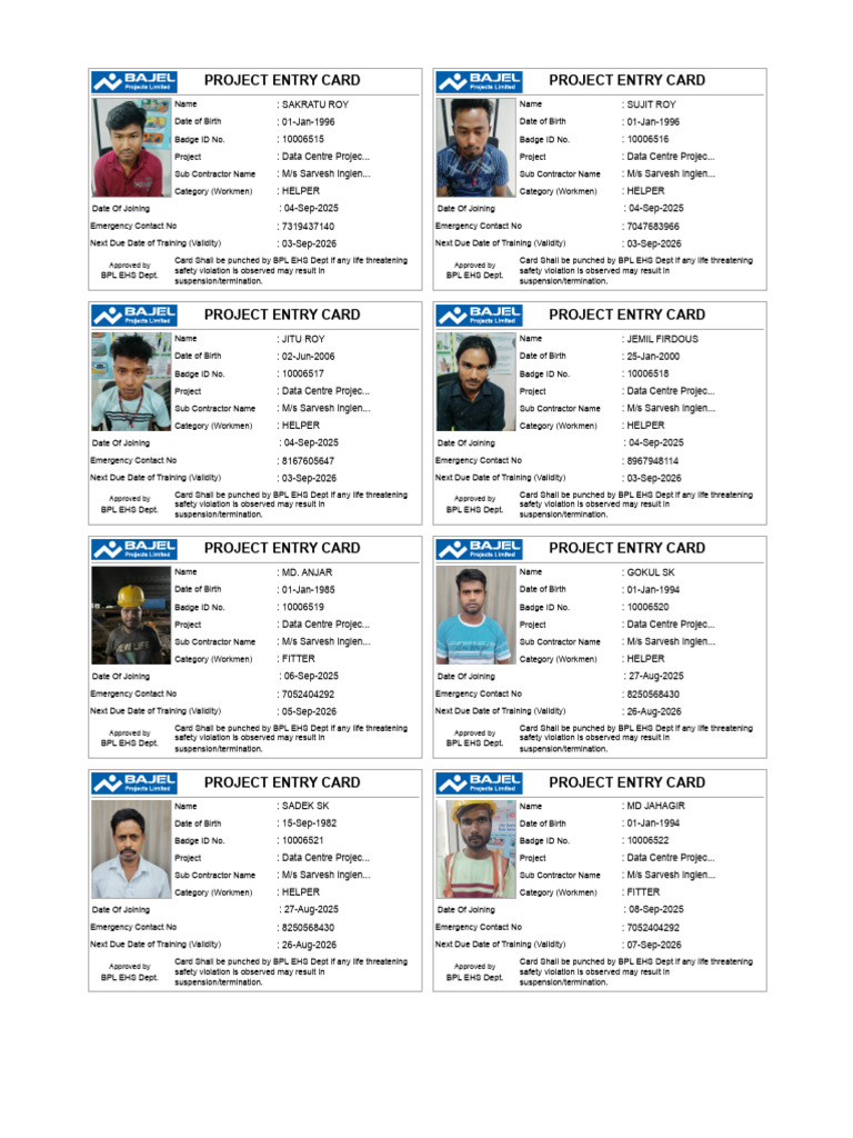 Data Centre Project Entry Cards | PDF