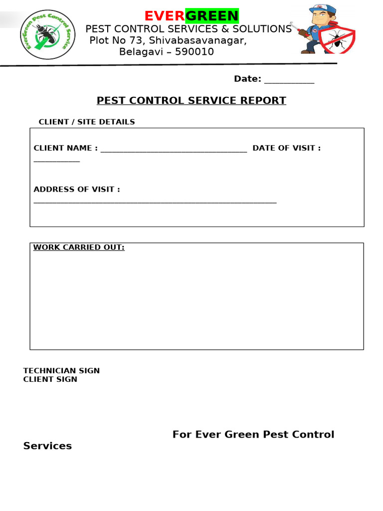 Pest Control Service Report Template | PDF