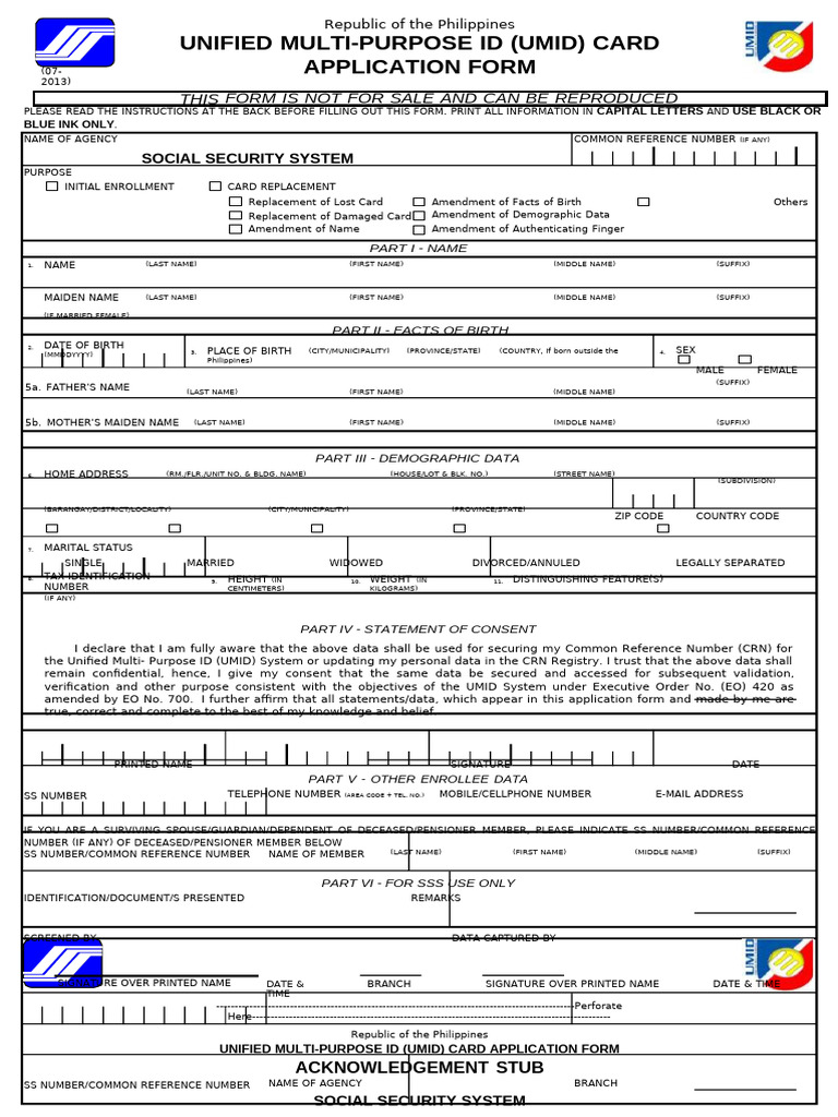 UMID Card Application Form | PDF | Identity Document | Government And ...
