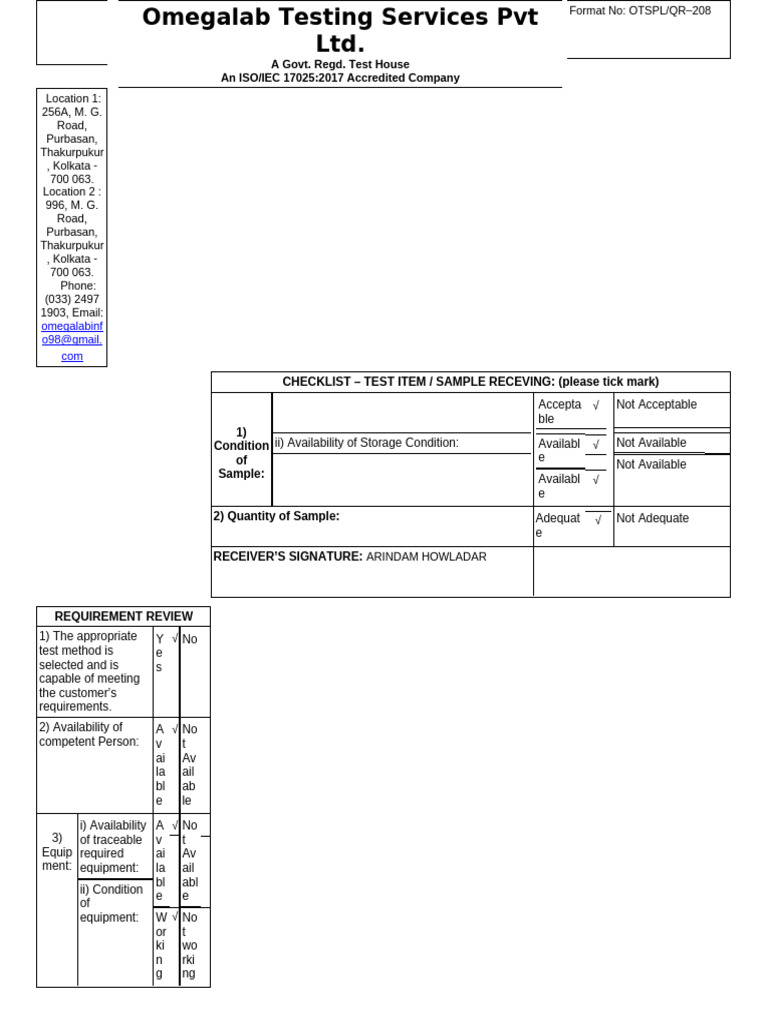 Omegalab Testing Services Checklist | PDF | Chemistry | Chemical Substances