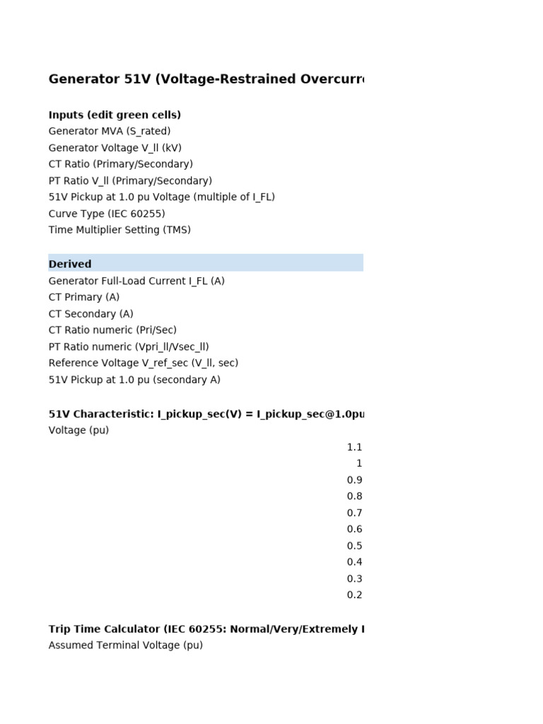 51V Generator Overcurrent Settings Guide | PDF | Electromagnetism ...