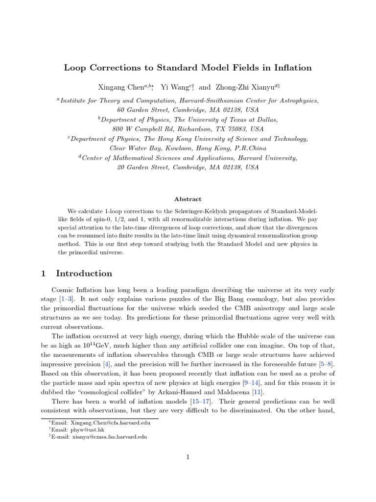 Loop Corrections in Inflationary Models | PDF | Higgs Boson | Gauge Theory