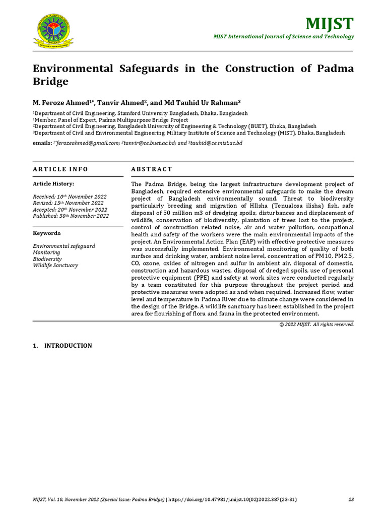 Environmental Safeguards for Padma Bridge | PDF | Water Quality | Water