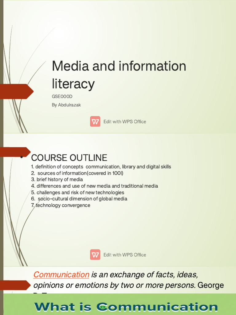 Media and Information Literacy Course Outline | PDF