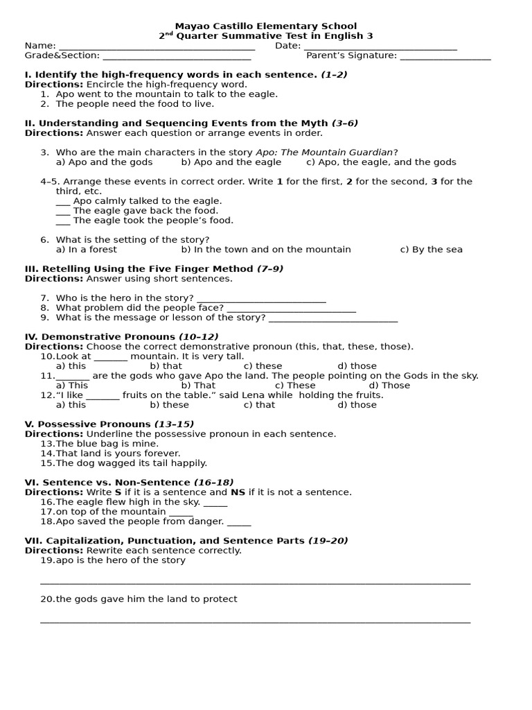 English 3 2nd Quarter Summative Test I Pdf Linguistics