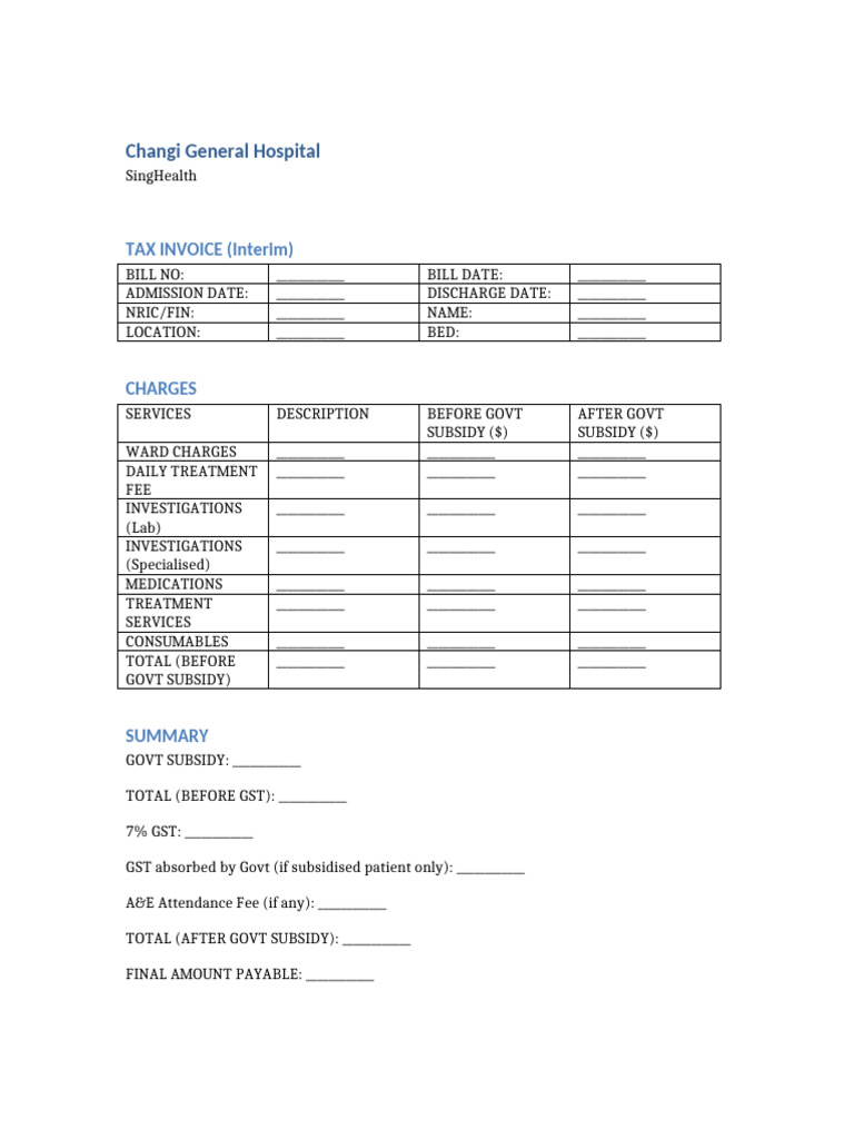 Changi General Hospital Tax Invoice | PDF