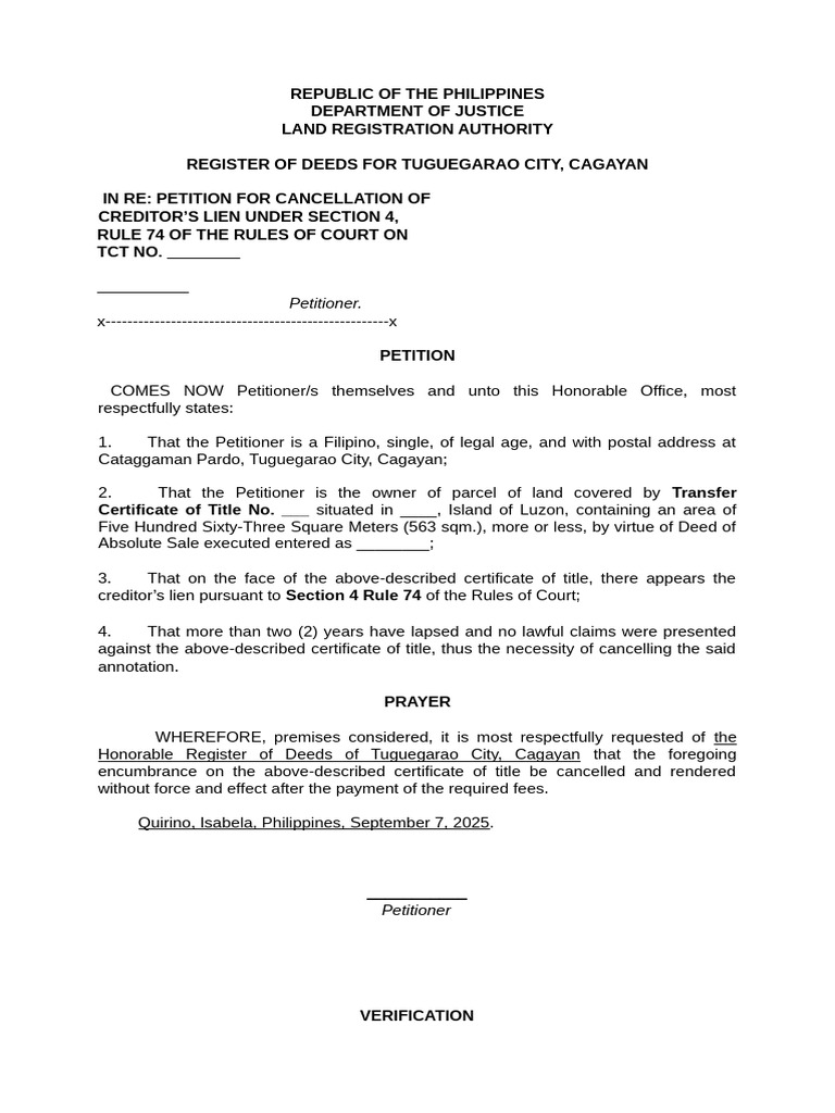 Petition Section 4 Rule 74 | PDF | Property Law