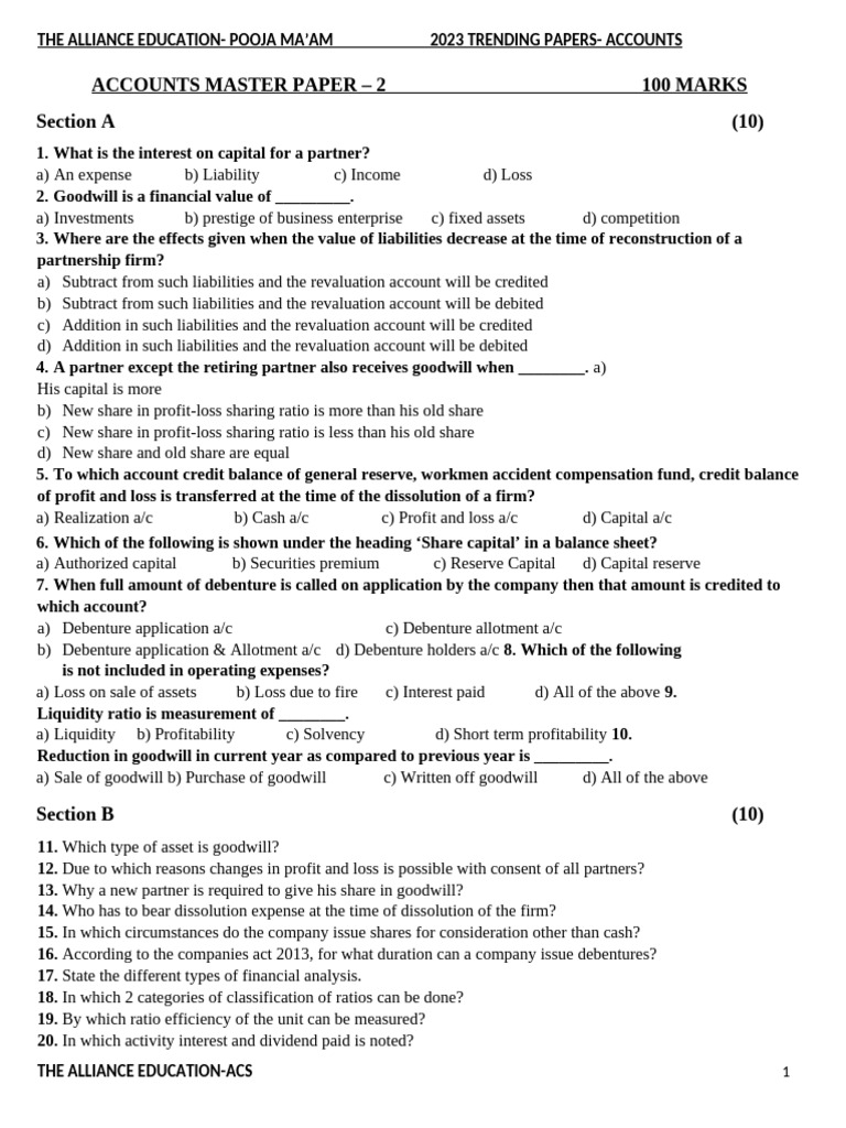 2023 Accounts Master Paper Guide | PDF | Debits And Credits | Expense