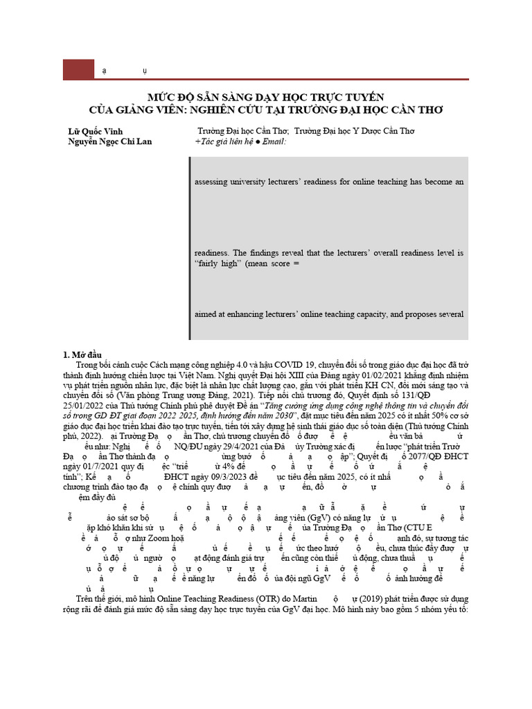 MC SN SNG Dy HC TRC Tuyn CA Ging Vin Nghin Cu Ti TRNG I HC CN TH | PDF