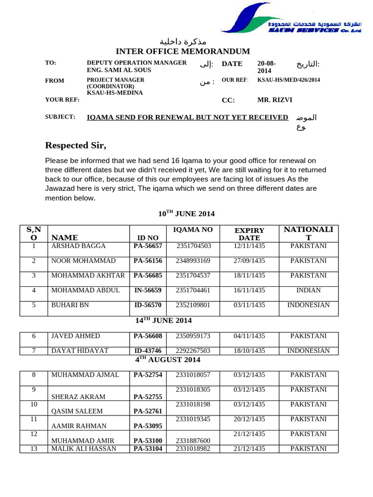 Delayed Iqama Renewal Notification | PDF
