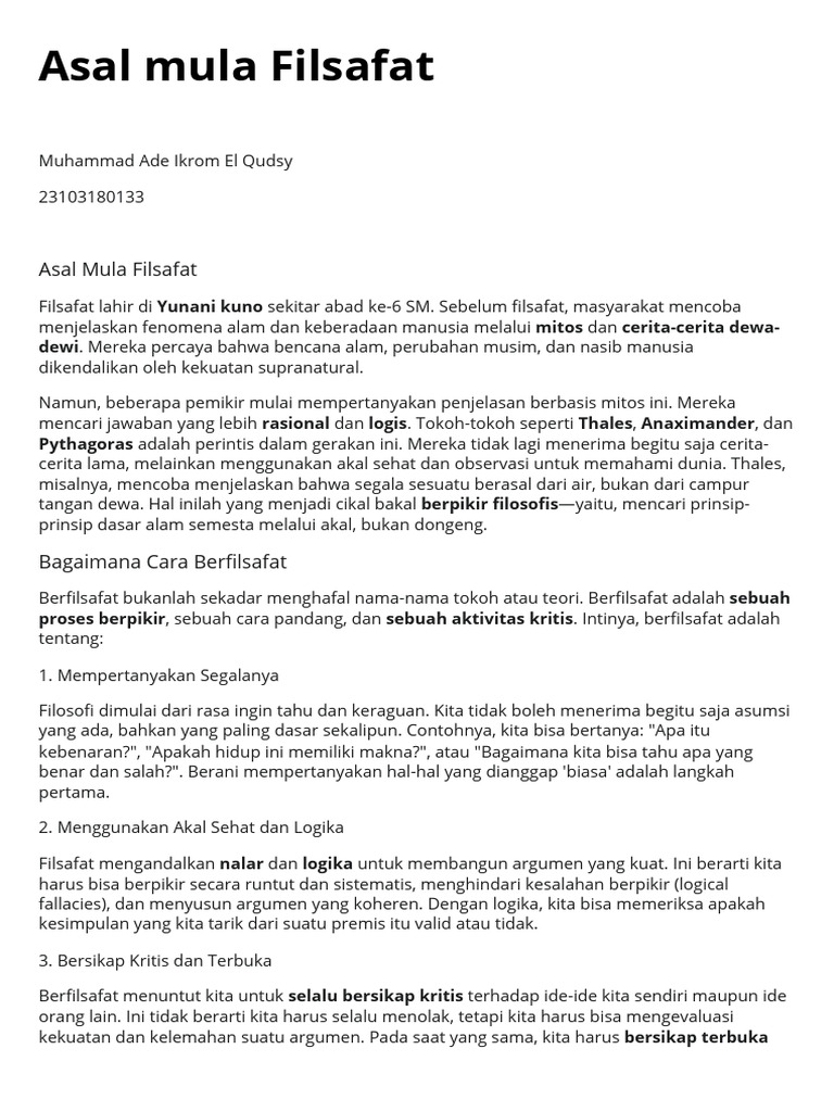 Asal Mula dan Cara Berfilsafat | PDF