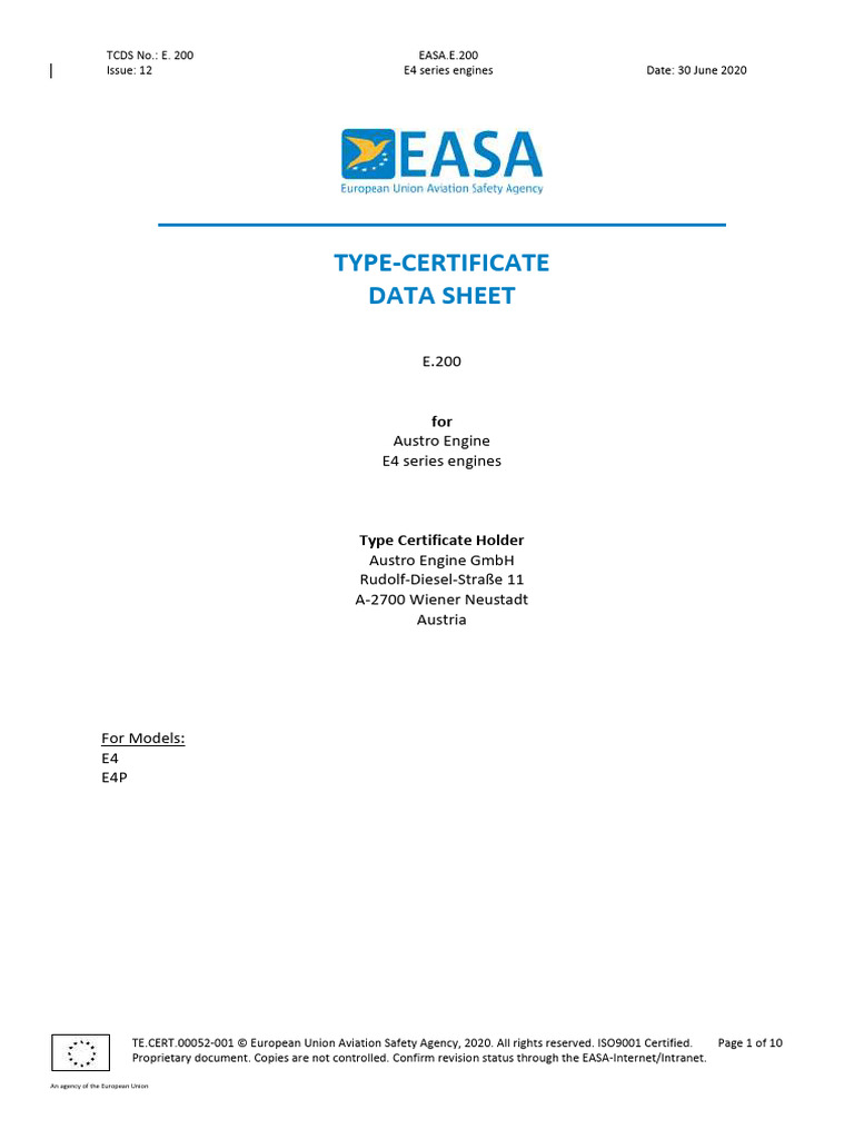 EASA Type Certificate E.200 for E4 Engines | PDF | Diesel Engine | Engines