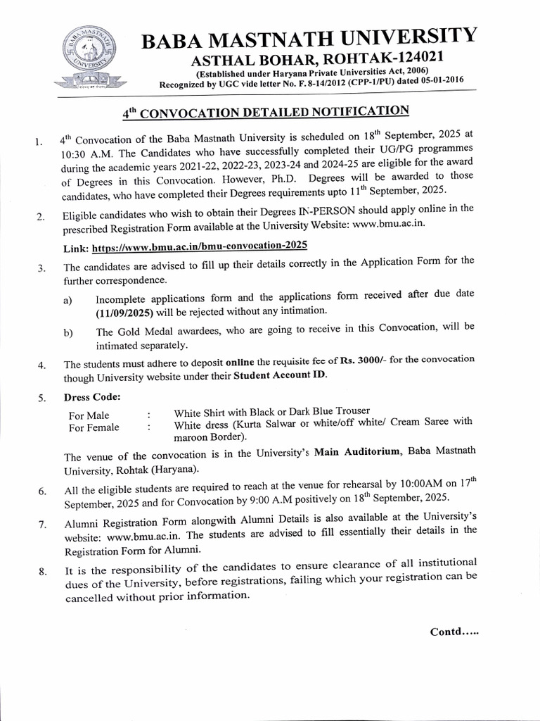 BMU 4th Convocation Details 2025 | PDF