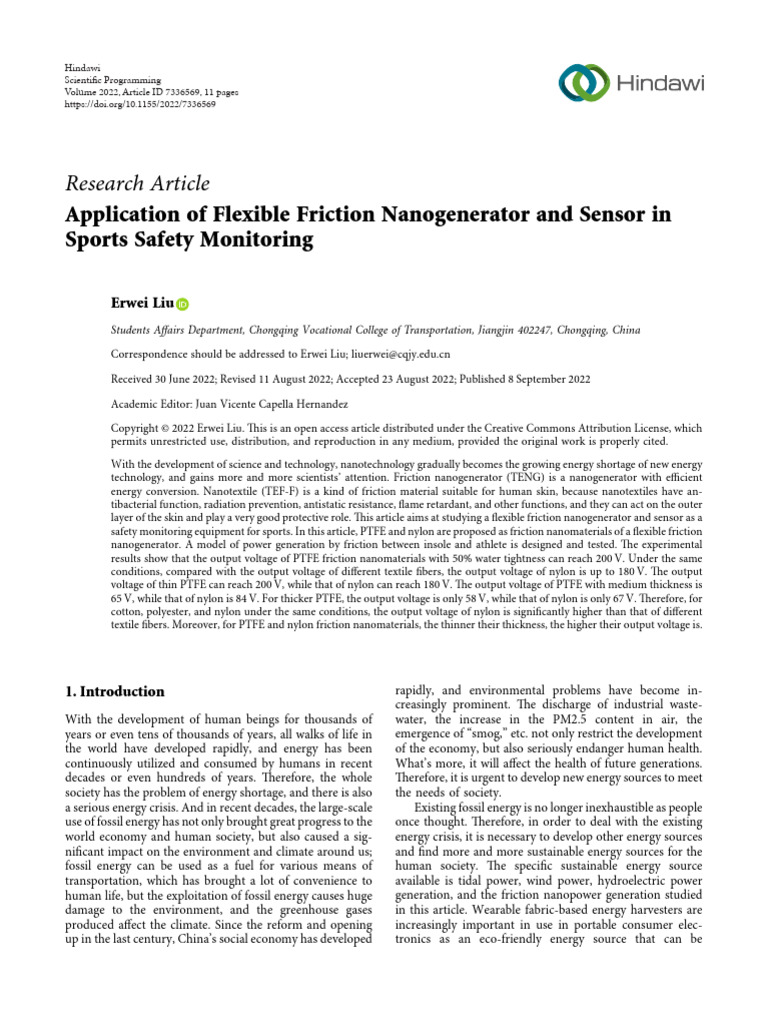 Application of Flexible Friction Nanogenerator and Sensor in | PDF ...