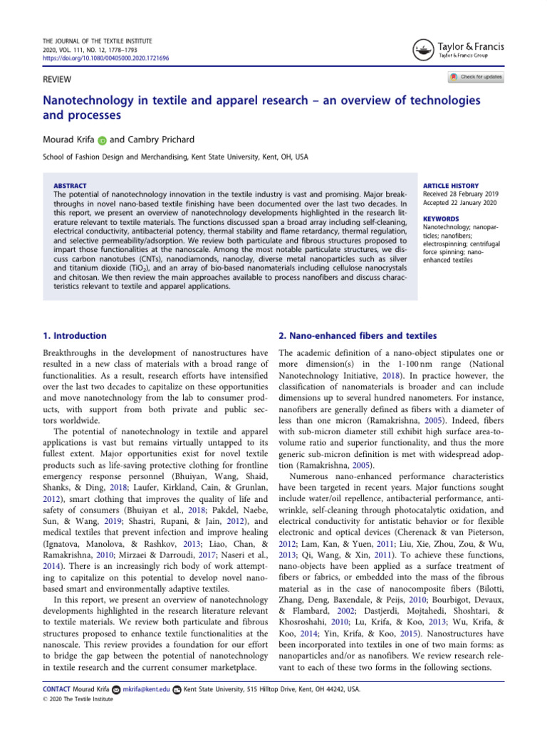 Nanotechnology in Textiles Overview | PDF | Carbon Nanotube | Nanocomposite