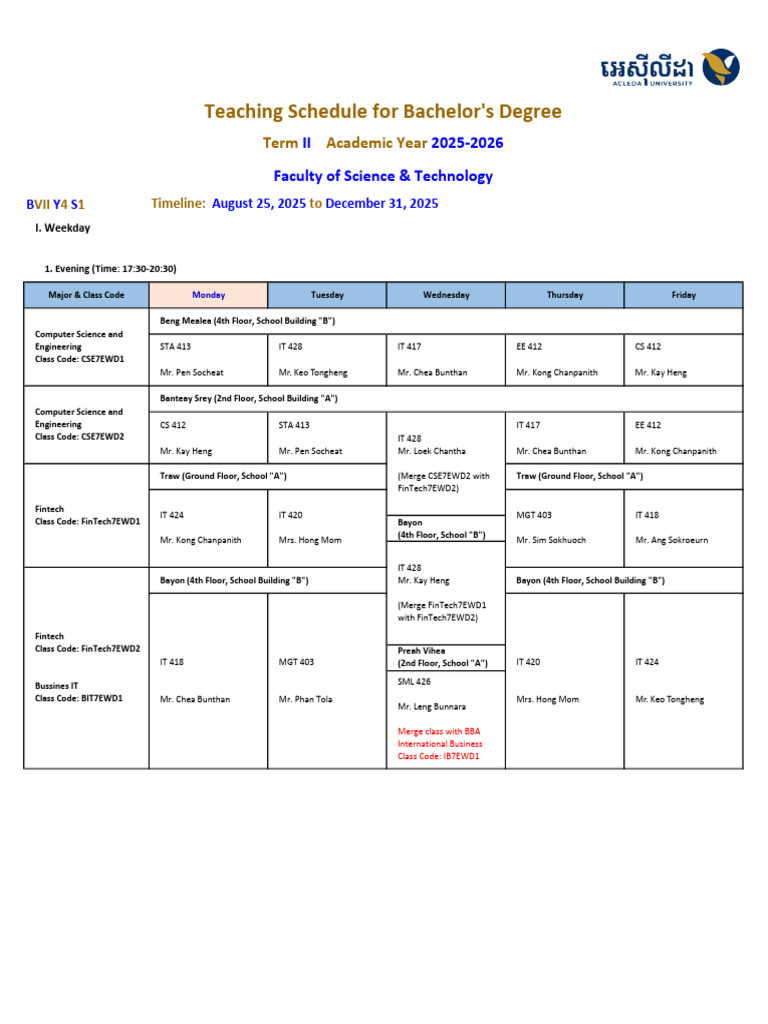 Schedule Bba FST b7 Y4s1 | PDF