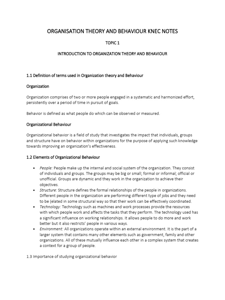 KNEC Notes on Organization Theory | PDF | Motivation | Motivational
