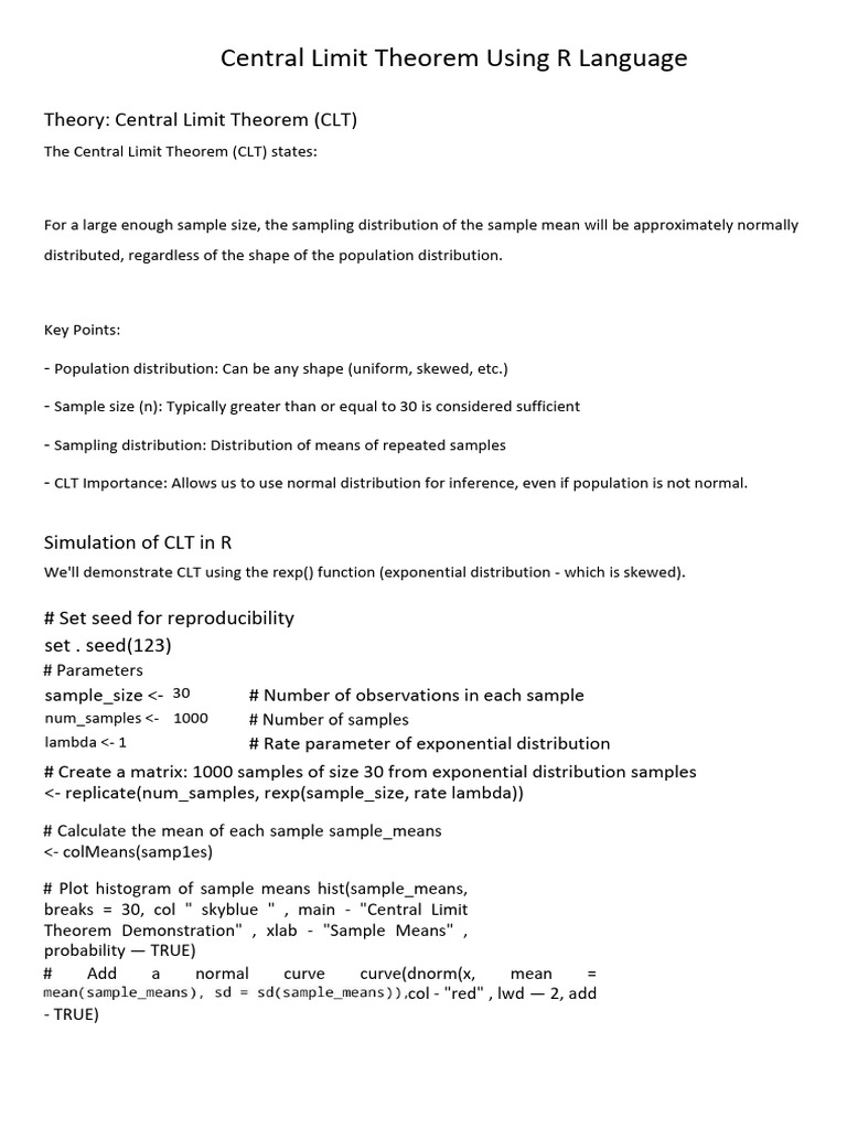 CLT Simulation in R Language | PDF