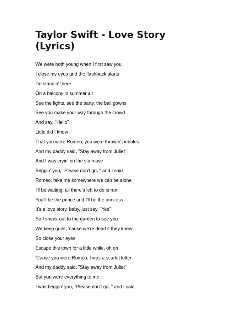 Love Story: Young Romance Lyrics | PDF