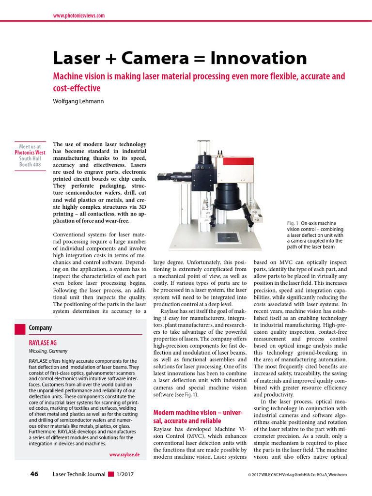 Machine Vision in Laser Processing | PDF | Laser | Optics