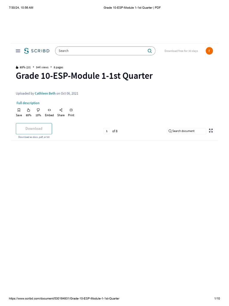 Grade 10 ESP Module 1st Quarter | PDF | Scribd | World Wide Web