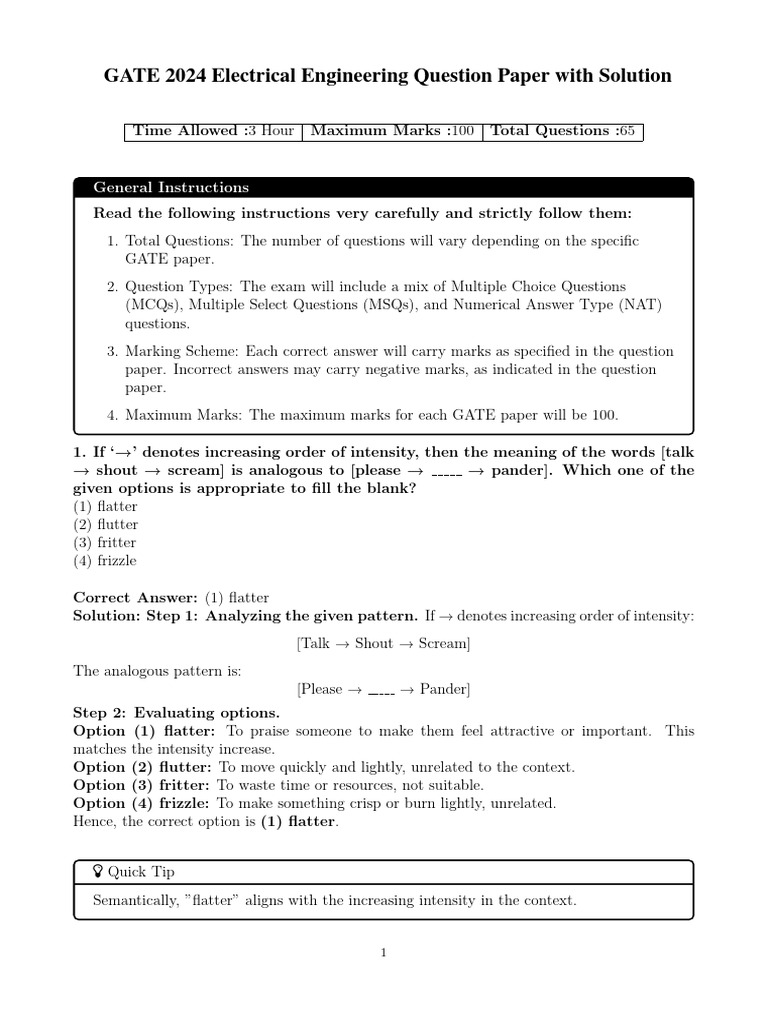 GATE 2024 EE Solutions | PDF | Determinant | Electrical Network