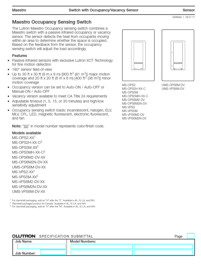Lutron Maestro Occupancy Sensor Switch | PDF | Relay | Switch