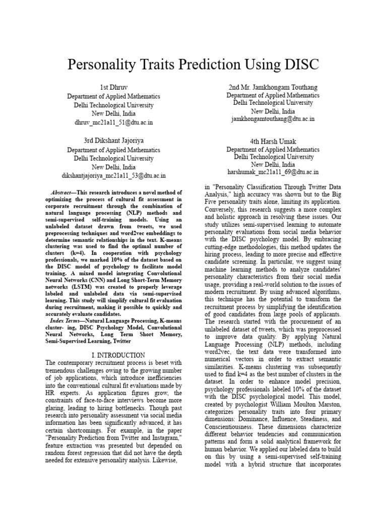 DISC Model for Personality Prediction | PDF | Algorithms | Information ...