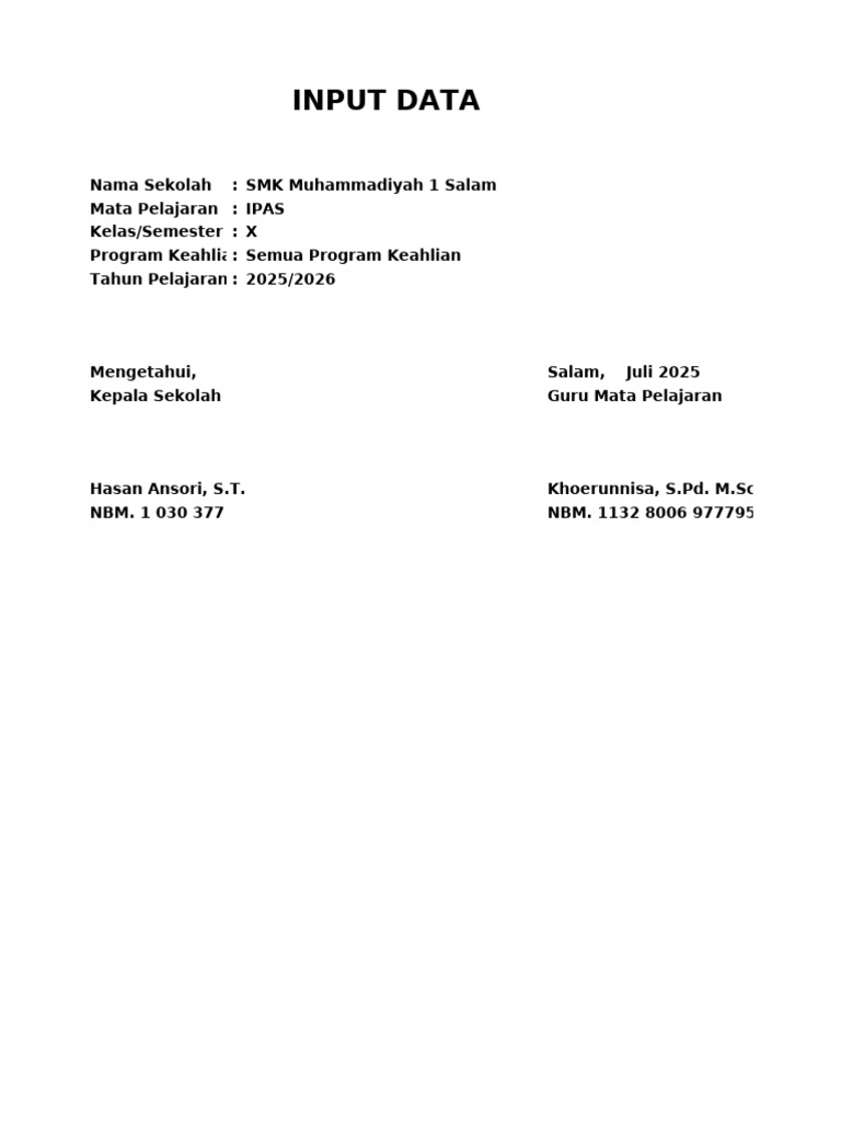 Prota dan Prosem IPAS SMK 2025/2026 | PDF