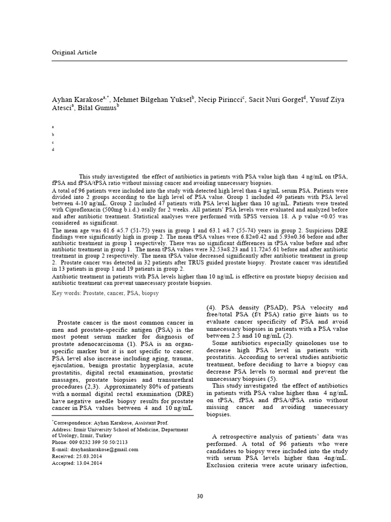 The Effect of Antibiotherapy Used Against The PSA Increase in Serum PSA ...