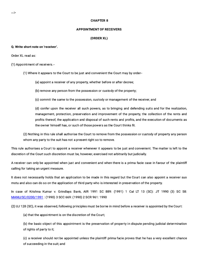 Court Appointment of Receivers Explained | PDF | Lawsuit | Legal Procedure
