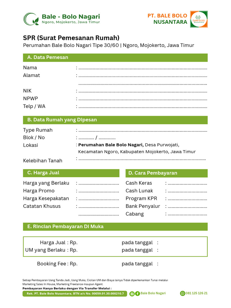 Surat Pemesanan Rumah Bale Bolo | PDF