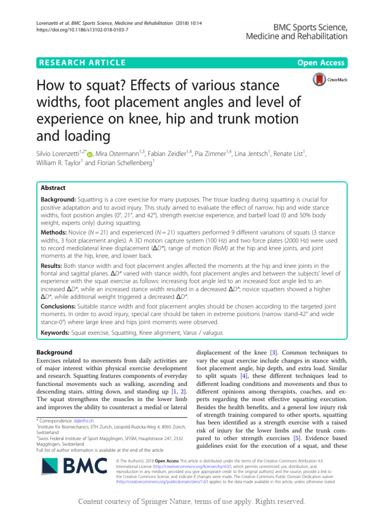 Squat Technique: Stance Width & Foot Angle Effects | PDF | Knee | Hip