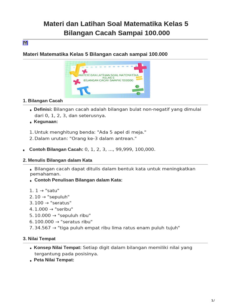 Rangkuman Materi & Latihan Soal - Kelas 5 - Bab 1 - Bilangan Cacah ...