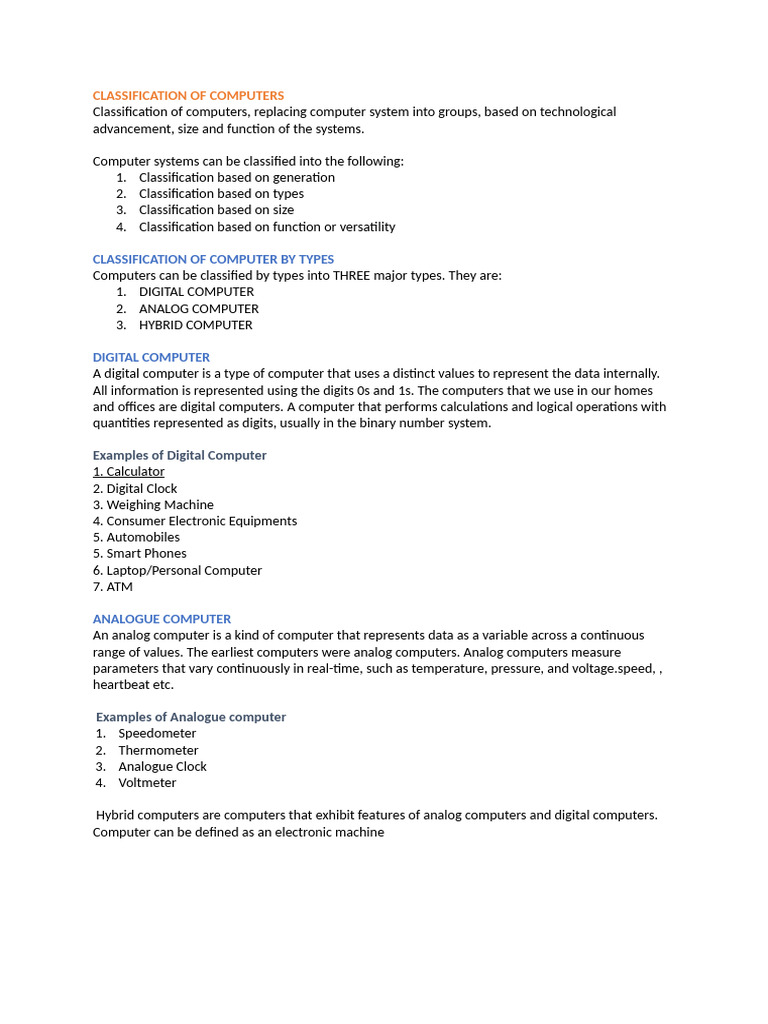 Computer Classification Explained | PDF