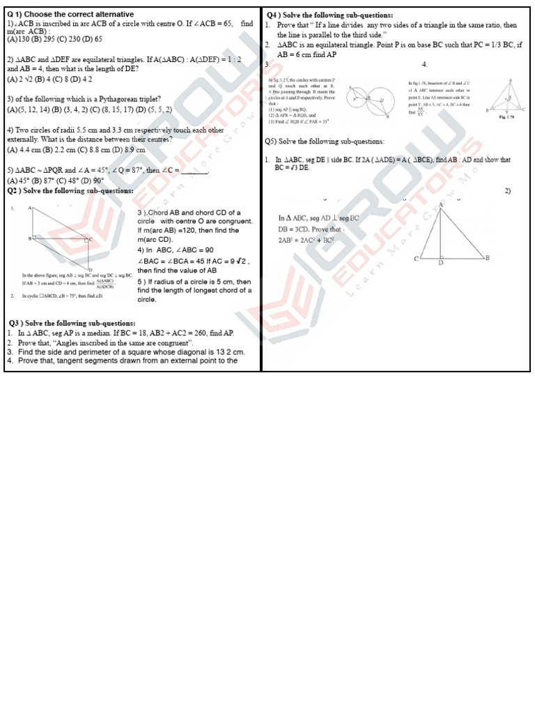 Geometry Problem Set and Solutions | PDF | Circle | Triangle