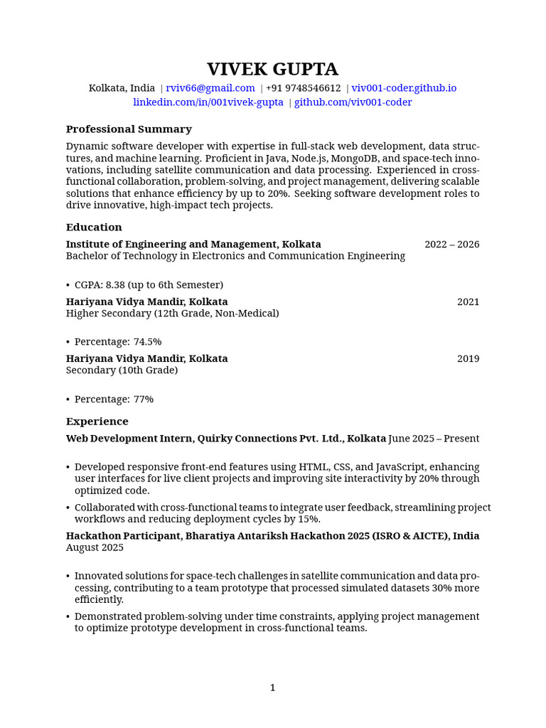 Full-Stack Developer Resume: Vivek Gupta | PDF | Java Script | Web ...